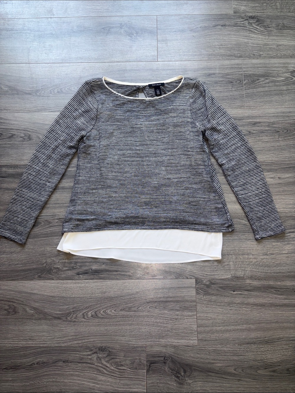 White House Black Market Black & White Layered Crewneck Sweater L